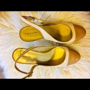 Tahari Size 9 Tan and Brown Slingback Pump Shoes